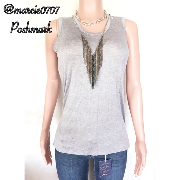 Cha Cha Vente Gray Dressy Tank Top/Shirt With Removable Chain Embellishment - Picture 3 of 10